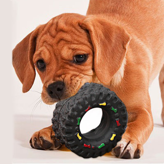Chewy Squeaky Tire Dog Toy – Durable Rubber Chew Toy for Small to Medium Dogs